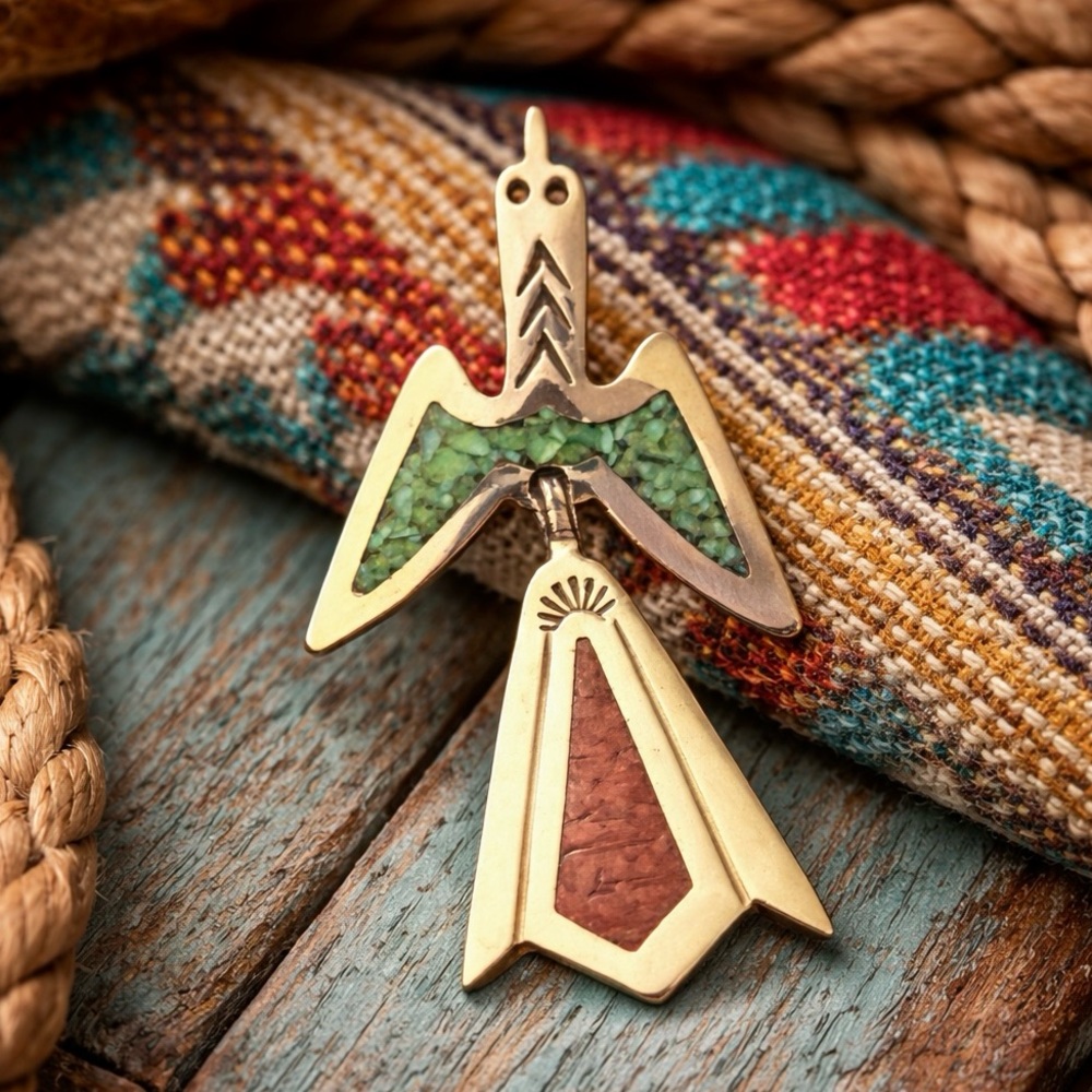 Vintage Thunderbird Pin, Inlaid Turquoise Southwestern Jewelry
